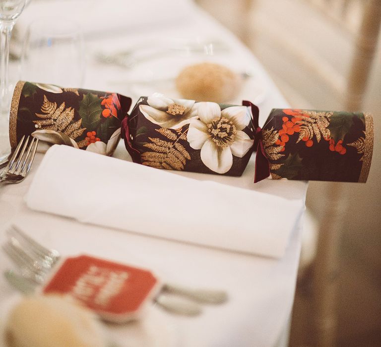 Christmas Crackers Wedding Favours | Blush Pink &amp; Red, Christmas, Winter Wedding at Coltsfoot Country Retreat | Lemonade Pictures