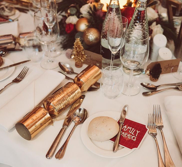 Christmas Cracker Wedding Favours | Blush Pink &amp; Red, Christmas, Winter Wedding at Coltsfoot Country Retreat | Lemonade Pictures