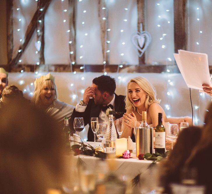 Wedding Reception Speeches | Blush Pink &amp; Red, Christmas, Winter Wedding at Coltsfoot Country Retreat | Lemonade Pictures