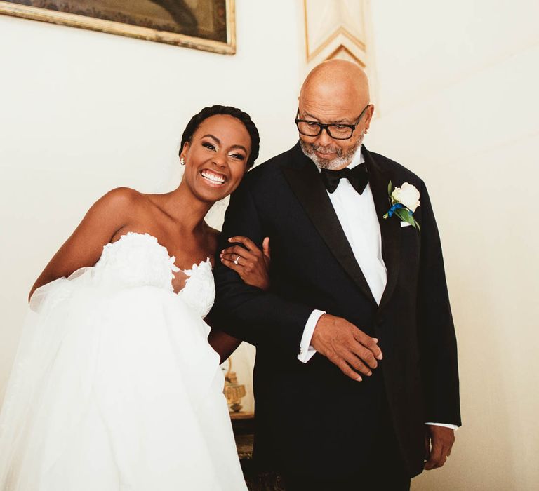 Father of the bride and daughter in Pronovias wedding dress