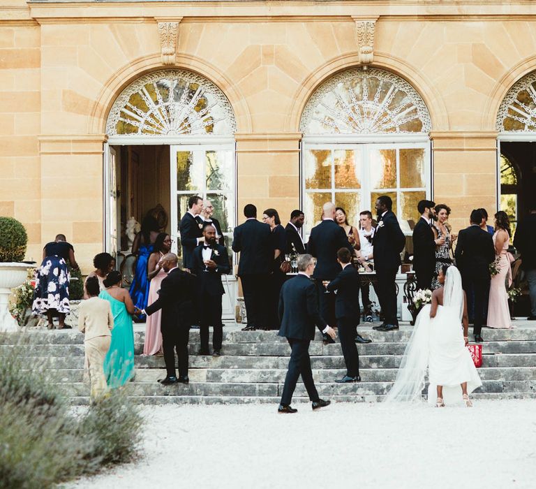 Outdoor drinks reception at Chateau La Durantie, France