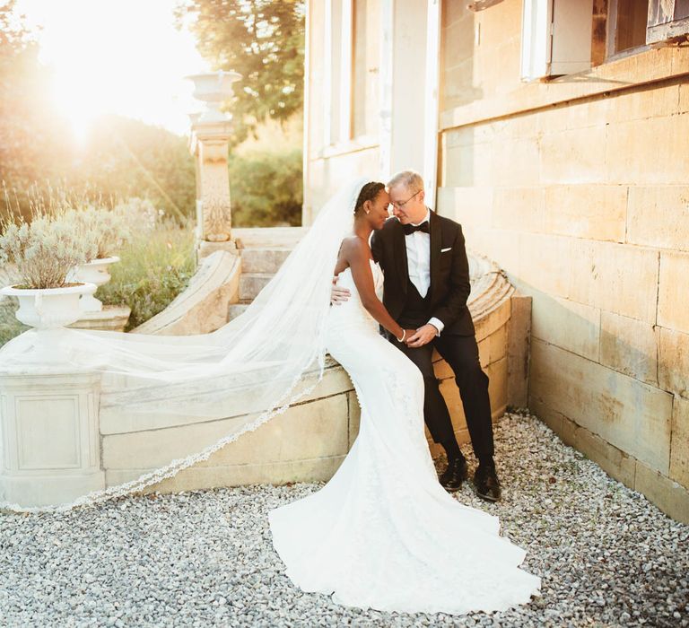 Bride and groom portrait at Chateau La Durantie, France