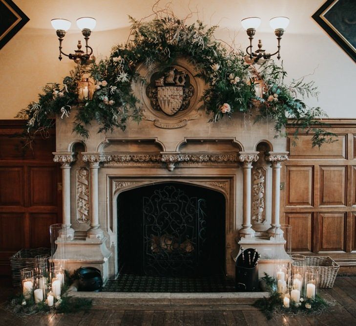 Ornate fireplace at The Elvetham wedding venue in Hampshire