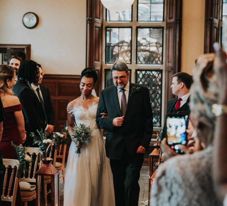 Wedding ceremony bridal entrance in Mira Zwillinger dress