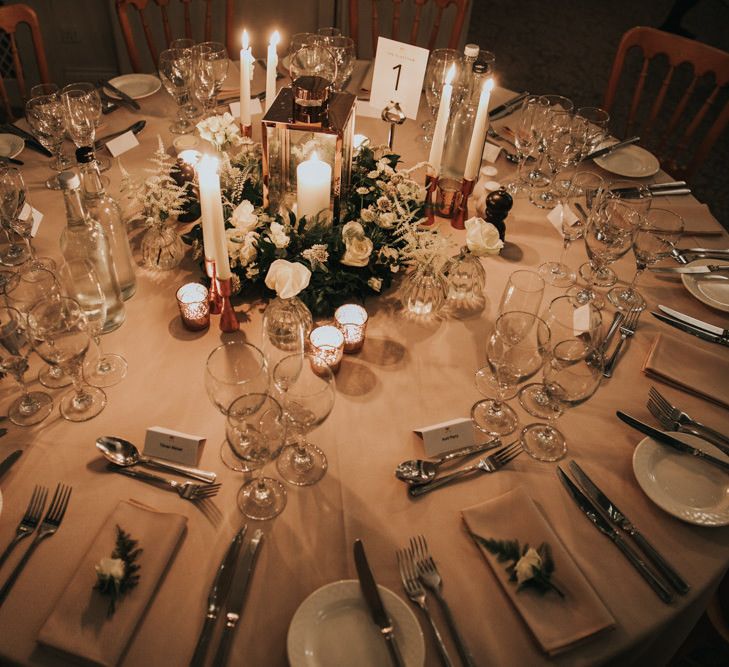 Winter wedding table centrepiece at  The Elvetham