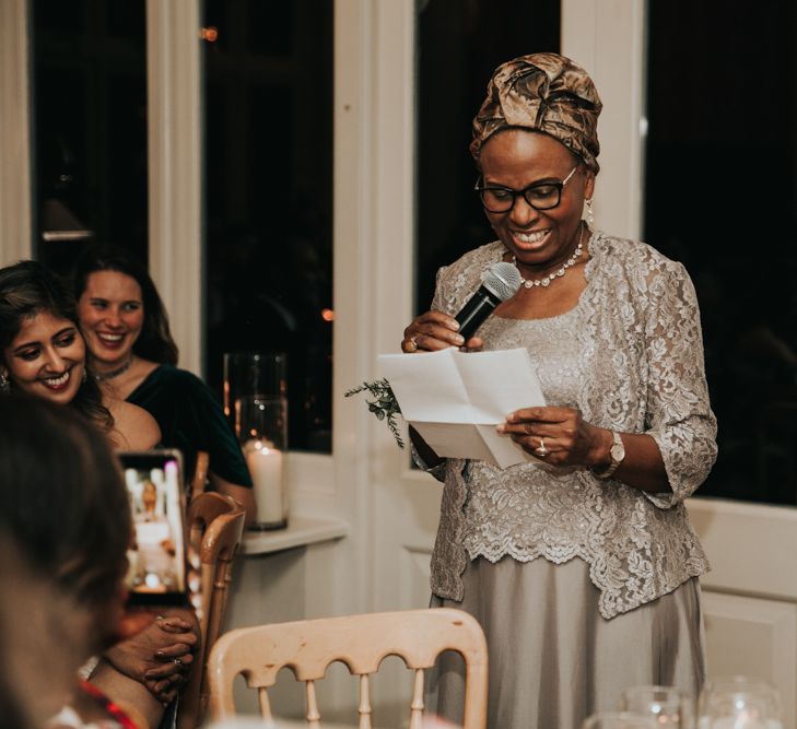 Mother of the bride giving a wedding speech