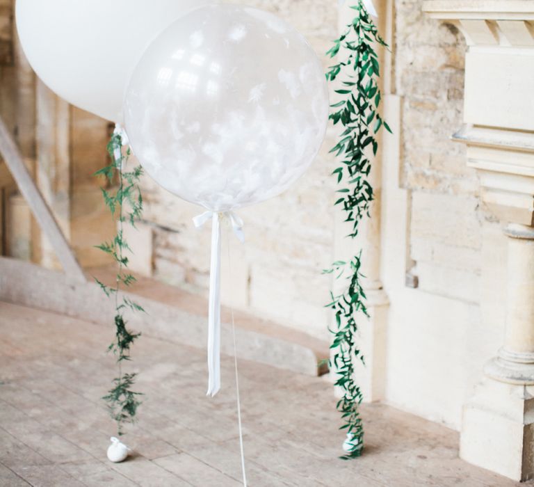 Giant White Balloons with Botanical Vines