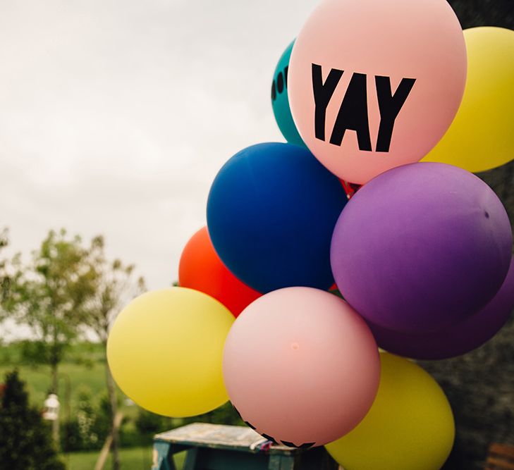 Colourful Balloons Wedding Decor with YAY Slogan Balloon