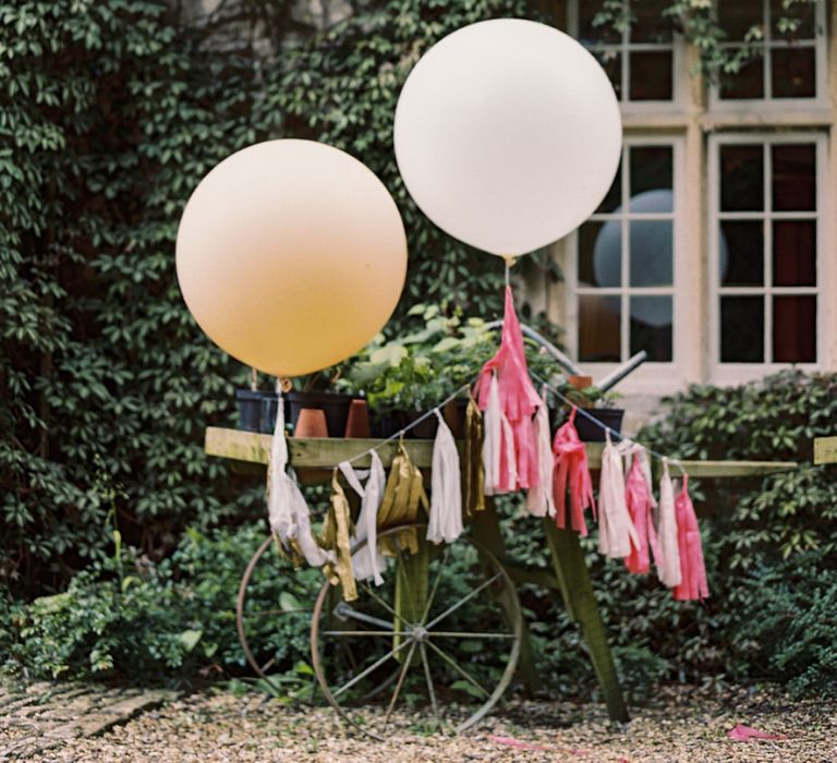 Wedding Cart with Giant Balloons and Tassels Wedding Decor