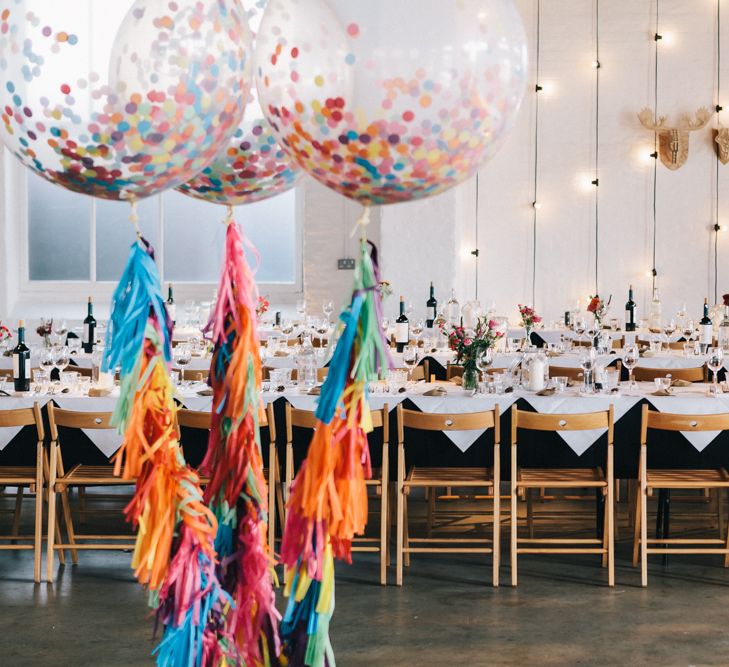 Giant Confetti Filled Wedding Balloons with Colourful Tissue Tassels