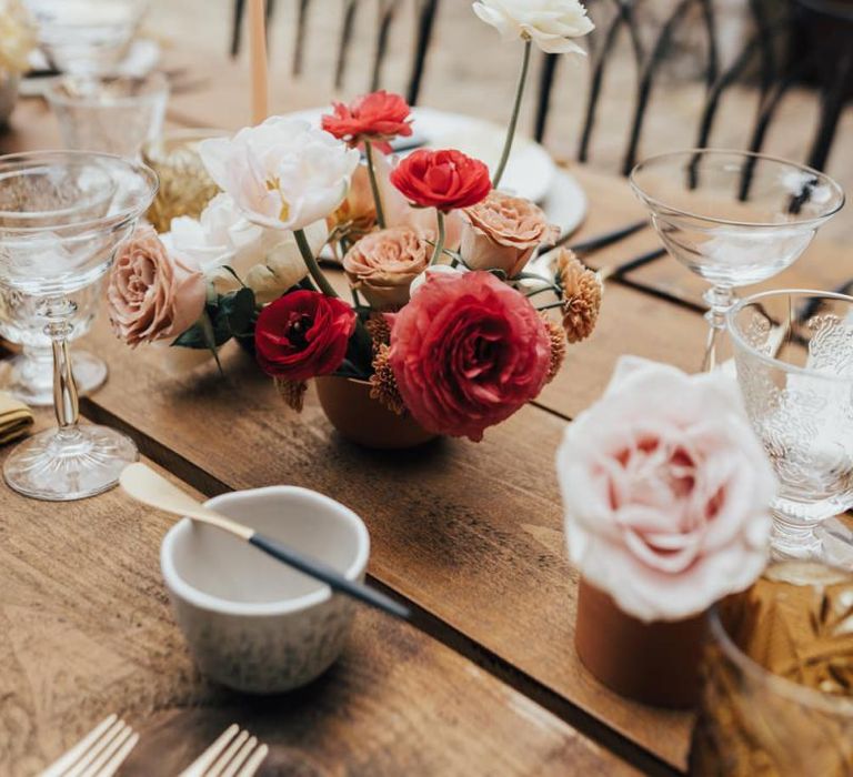 Blush Pink and Coral Wedding Flower Centrepiece