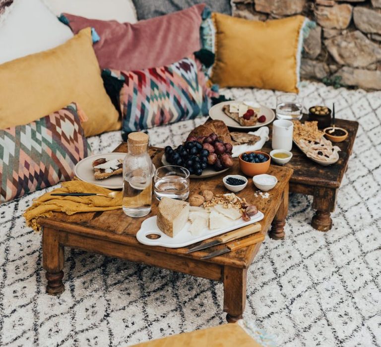 Cushioned Seating Area and Sharing Platter Wedding Food