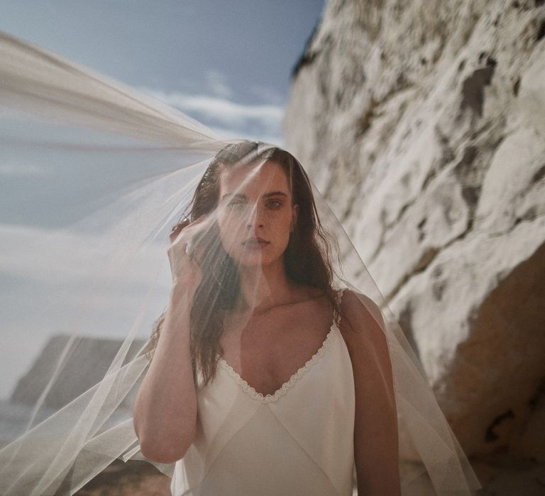 Bridal Slip Dress With Tulle Veil Styled By Beatnik Bride With Images From Benjamin Wheeler Photography