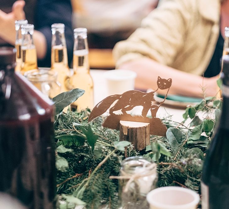 Foliage Runners For Table // Beautiful DIY Village Hall Wedding For Under £5k // Guests Made Food // Bride Wears Needle &amp; Thread // Images By Dale Weeks Photography