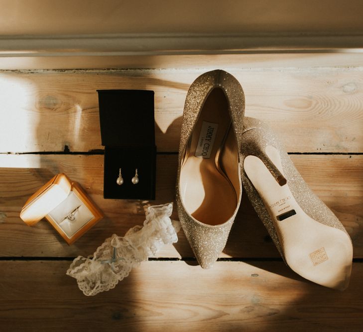 Bridal accessories with sparkly Jimmy Choo pumps