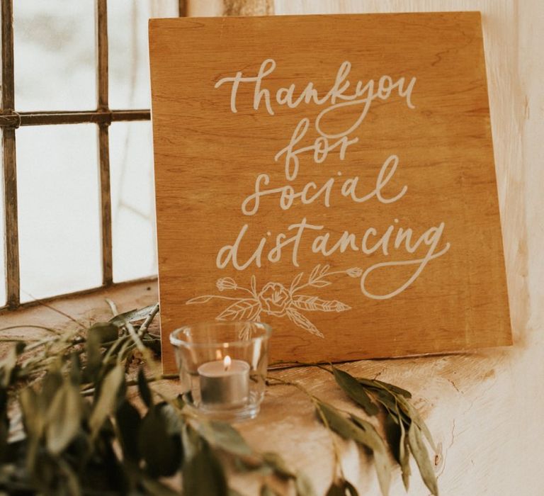 Wooden Thank You For Social Distancing sign