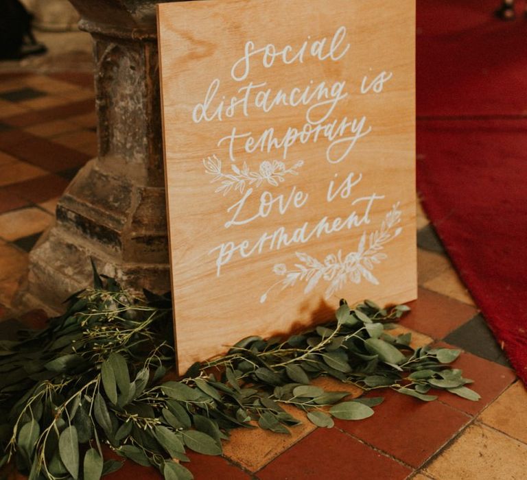 Social distancing is temporary. Love is permanent wedding sign for August 2020 wedding