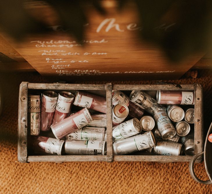 Individual cans of gin for August 2020 wedding reception