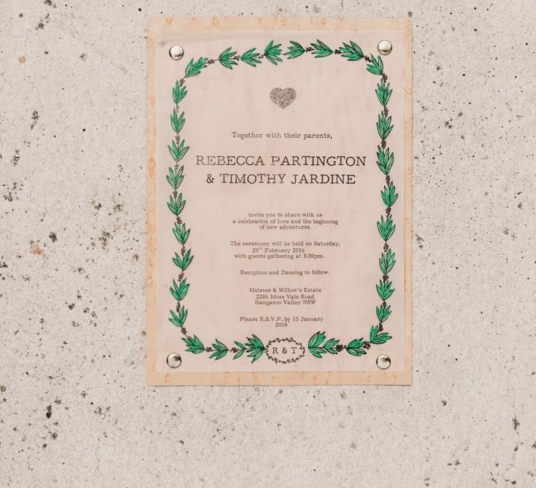 Wedding Invitation with Green Laurel Design