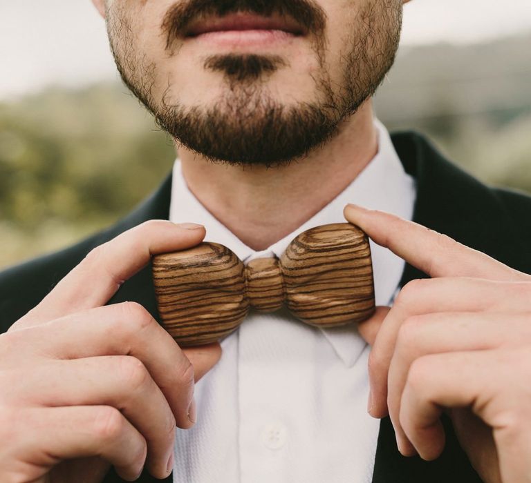 Groom with Wooden Bow Tie