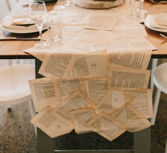 Aged Book Pages Table Runner