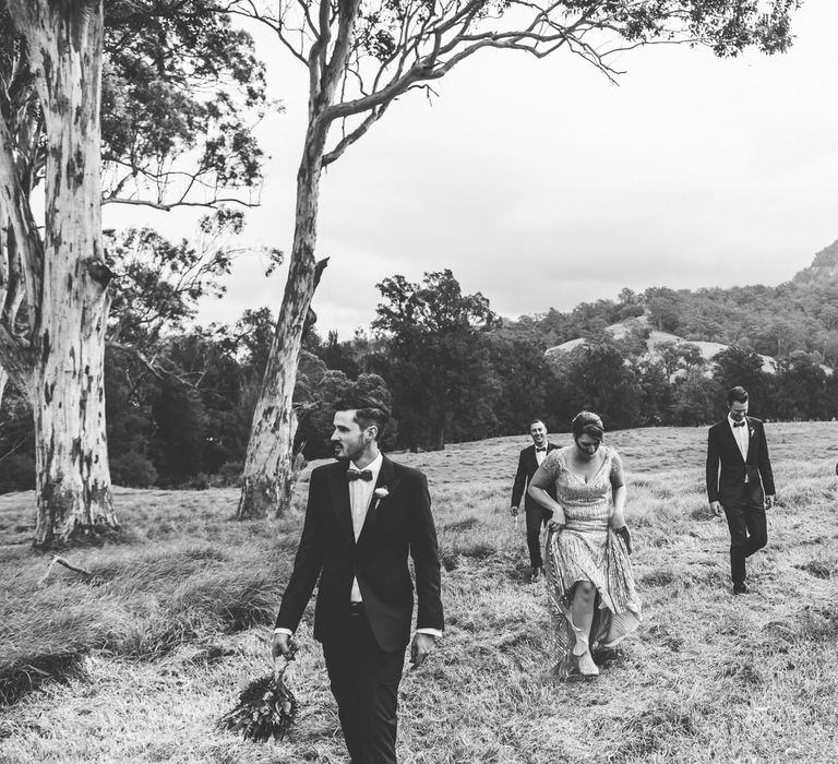 Wedding Party Portrait Walking Through Kangaroo Valley