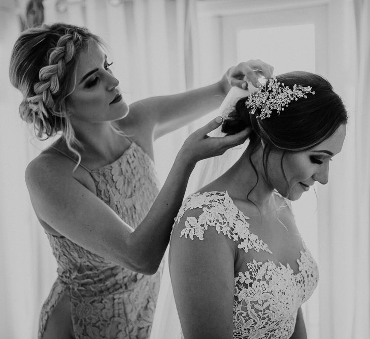 Wedding Morning | Bridal Preparations | Bride in Lace Long Sleeve Martina Liana Wedding Dress | Lusty Glaze Beach Wedding Newquay Cornwall | Alexa Poppe Photography