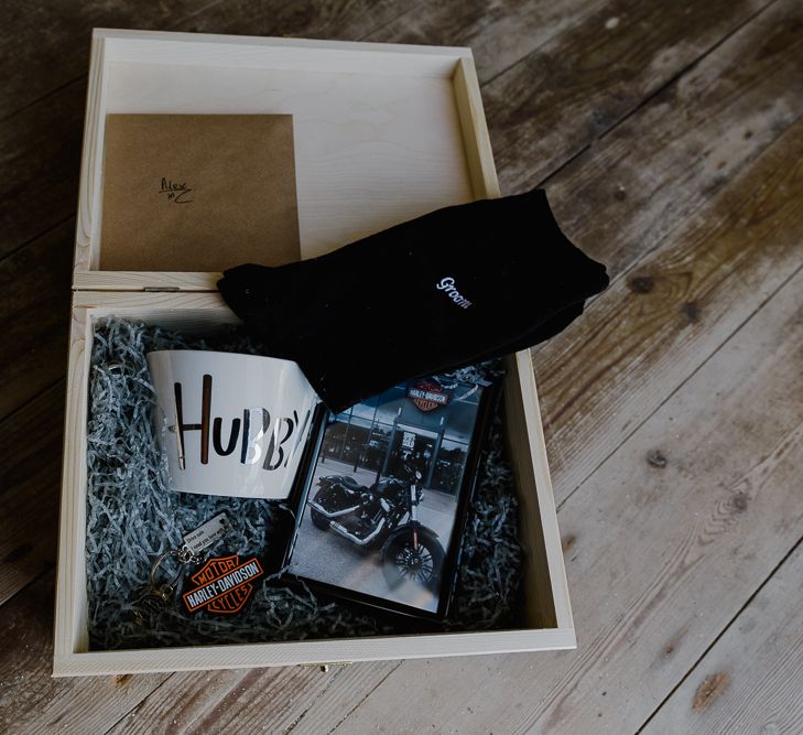 Grooms Harley Davidson Wedding Morning Gift | Lusty Glaze Beach Wedding Newquay Cornwall | Alexa Poppe Photography