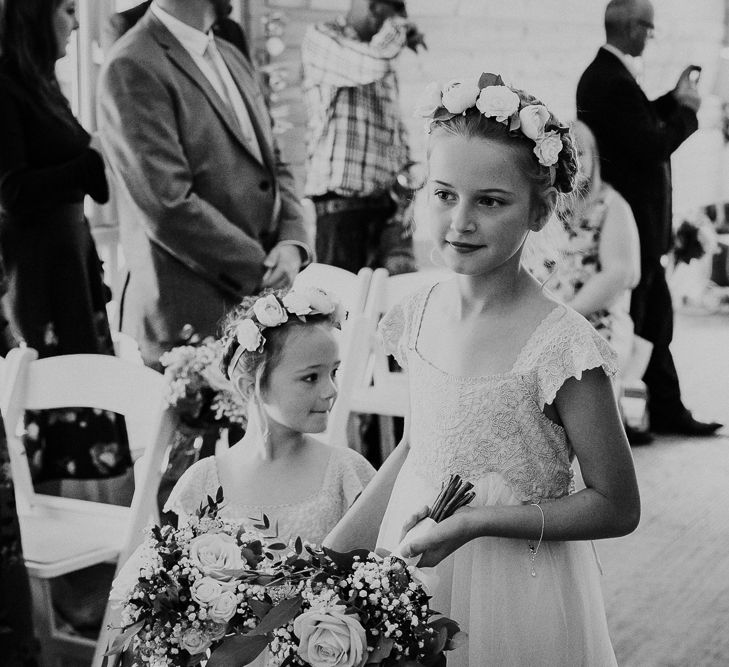 Flower Girls in Monsoon Dress with Flower Crowns | Lusty Glaze Beach Wedding Newquay Cornwall | Alexa Poppe Photography