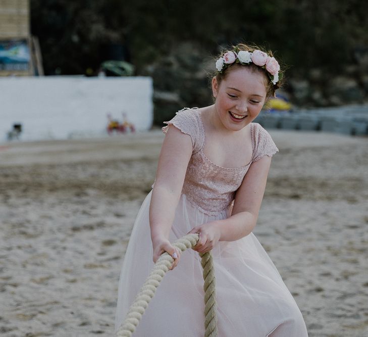 Beach Tug of War | Wedding Games | Lusty Glaze Beach Wedding Newquay Cornwall | Alexa Poppe Photography