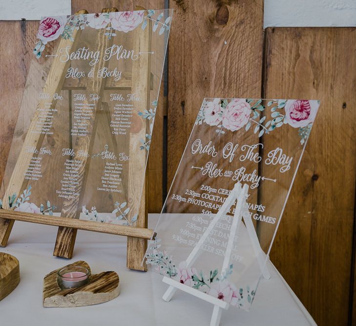 Acrylic Seating Chart &amp; Order of The Day Wedding Signs | Wedding Decor | Lusty Glaze Beach Wedding Newquay Cornwall | Alexa Poppe Photography