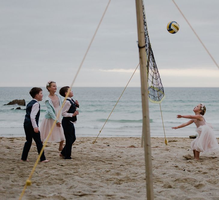 Beach Volleyball Wedding Games | Lusty Glaze Beach Wedding Newquay Cornwall | Alexa Poppe Photography