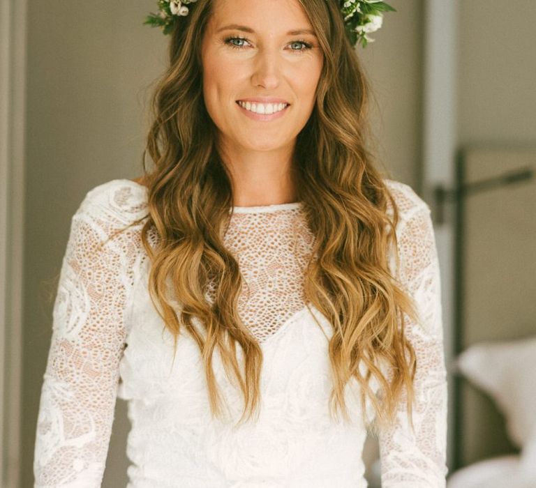 Bride Before Ceremony With Flower Crown