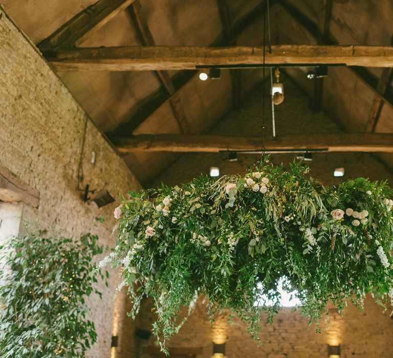 Wedding Flower Installation In Barn