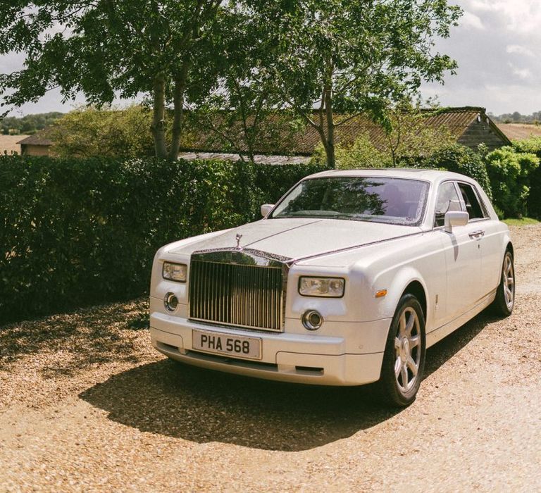 White Rolls Royce Wedding Car