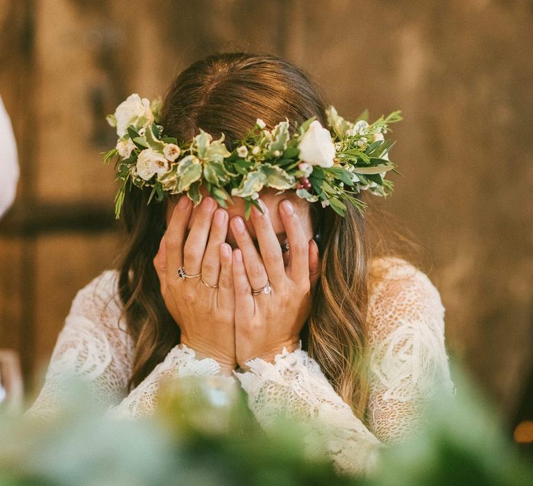 Bride Gets Emotional During Speeches Whilst Wearing Flower Crown