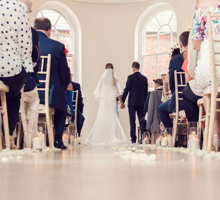 Iscoyd Park Wedding Ceremony with Bride in Beaded Fishtail Wedding Dress and Groom in Tuxedo