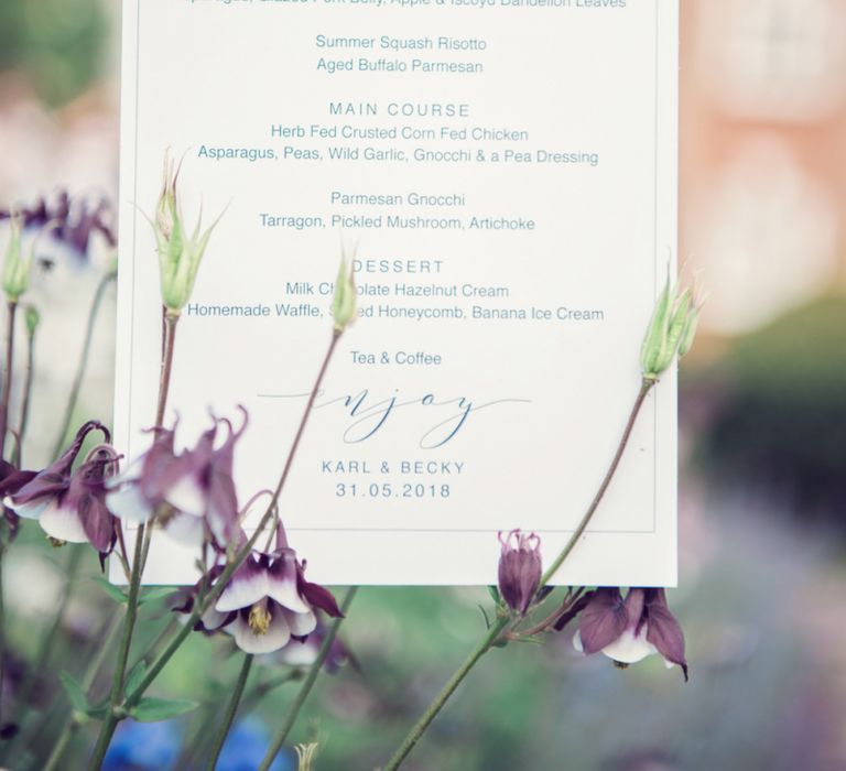 Elegant Wedding Stationery Menu Card