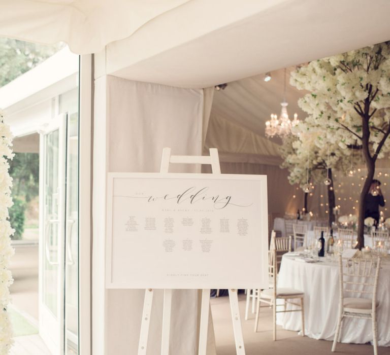 White Framed Table Plan on an Easel with Script Writing