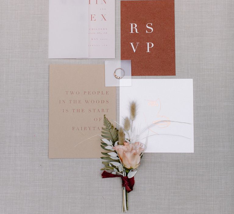 Rust, White and Gold Minimalist Wedding Stationery with Vellum