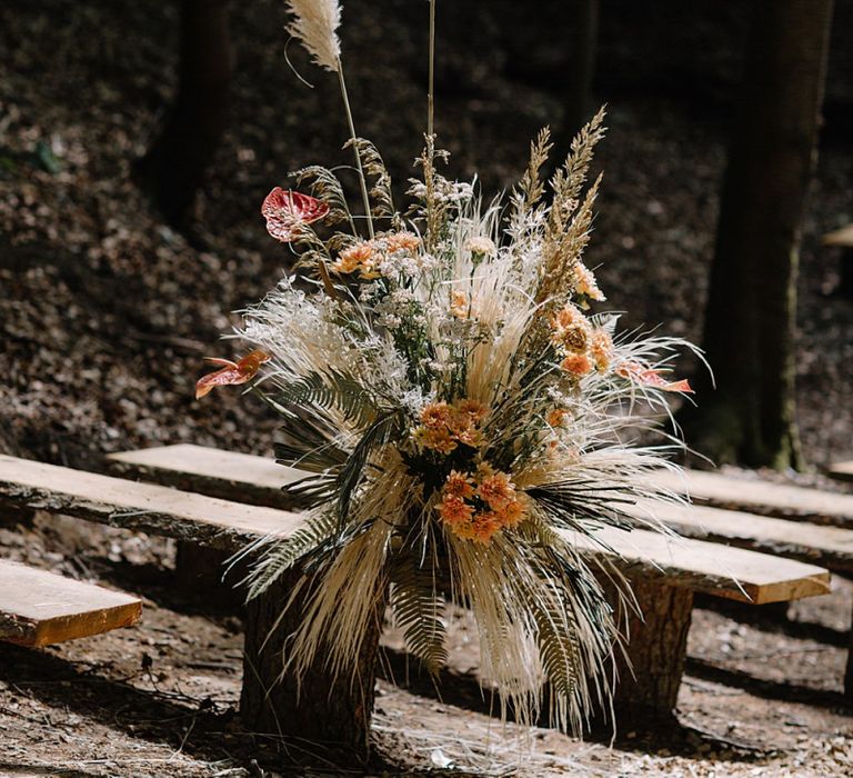 Floral Arrangement with Pampas Grass, Orange and Dried Flowers