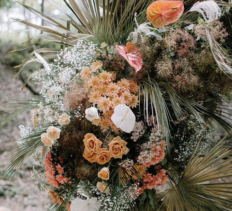 Dried Foliage and Grasses with Orange and White Flowers