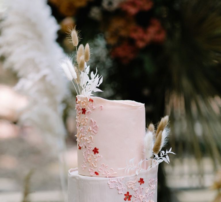 Blush Pink Two-Tier Wedding Cake with Delicate Piping