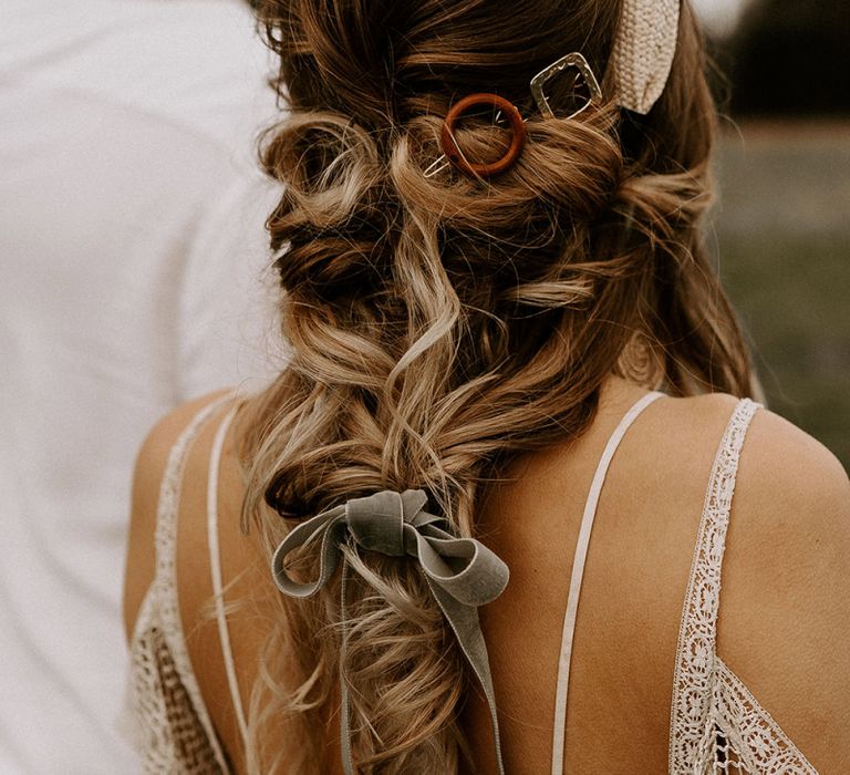 Loose Bridal braid with Ribbon and Hair Accessories