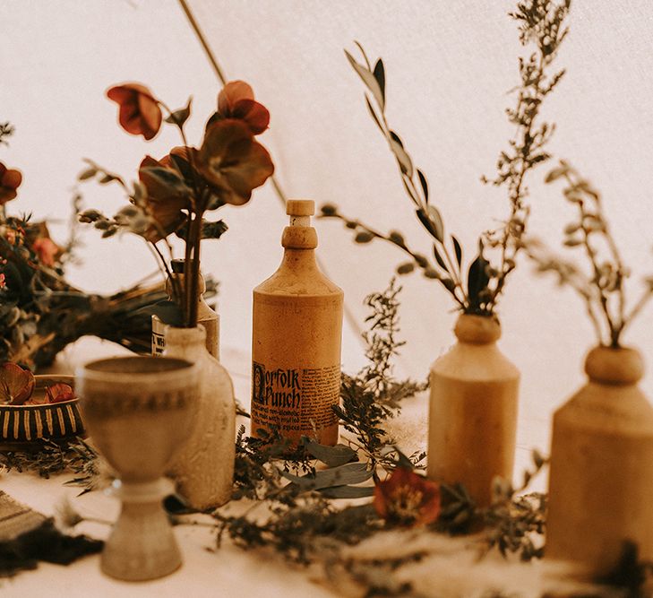 Ink Bottles Filled with Dried Flowers and Grasses