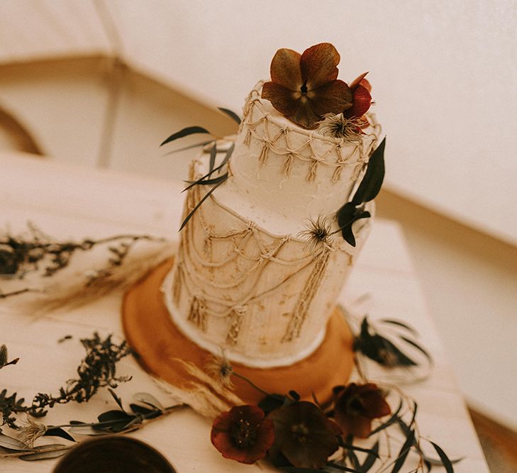 Macrame Wedding Cake with Flower Decor