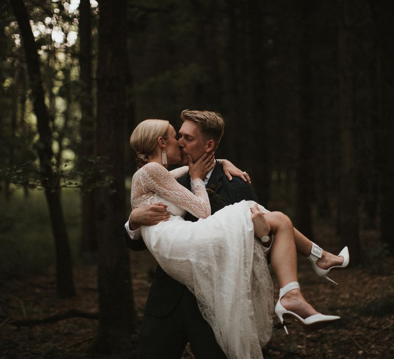 Bride &amp; Groom Golden Hour Portraits // Anna Kara Bridal // James Frost Photography // DIY Village Hall Wedding