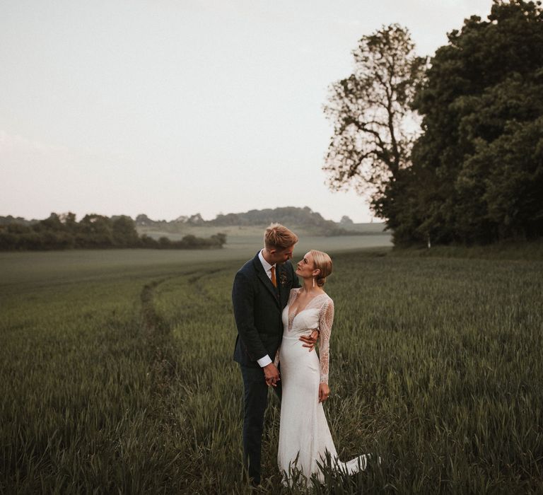 Bride &amp; Groom Golden Hour Portraits // Anna Kara Bridal // James Frost Photography // DIY Village Hall Wedding