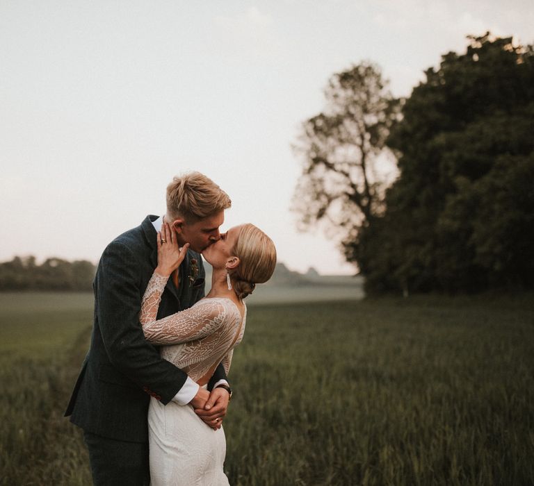 Bride &amp; Groom Golden Hour Portraits // Anna Kara Bridal // James Frost Photography // DIY Village Hall Wedding