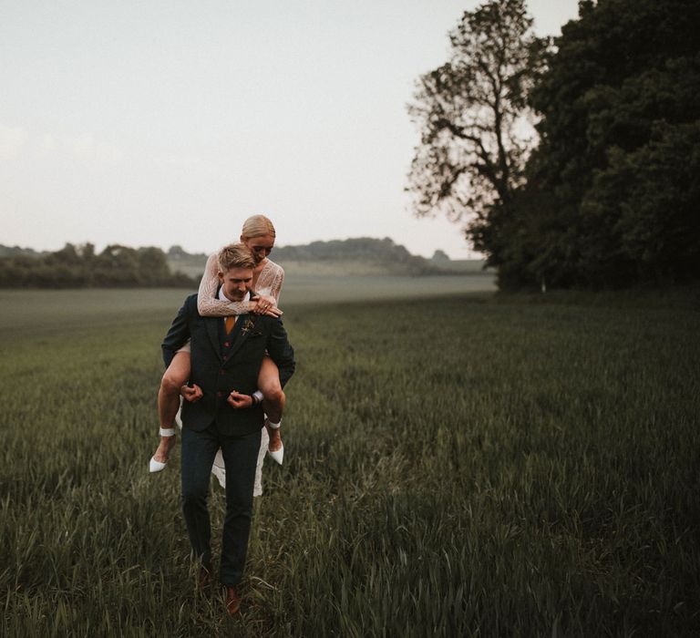 Bride &amp; Groom Golden Hour Portraits // Anna Kara Bridal // James Frost Photography // DIY Village Hall Wedding